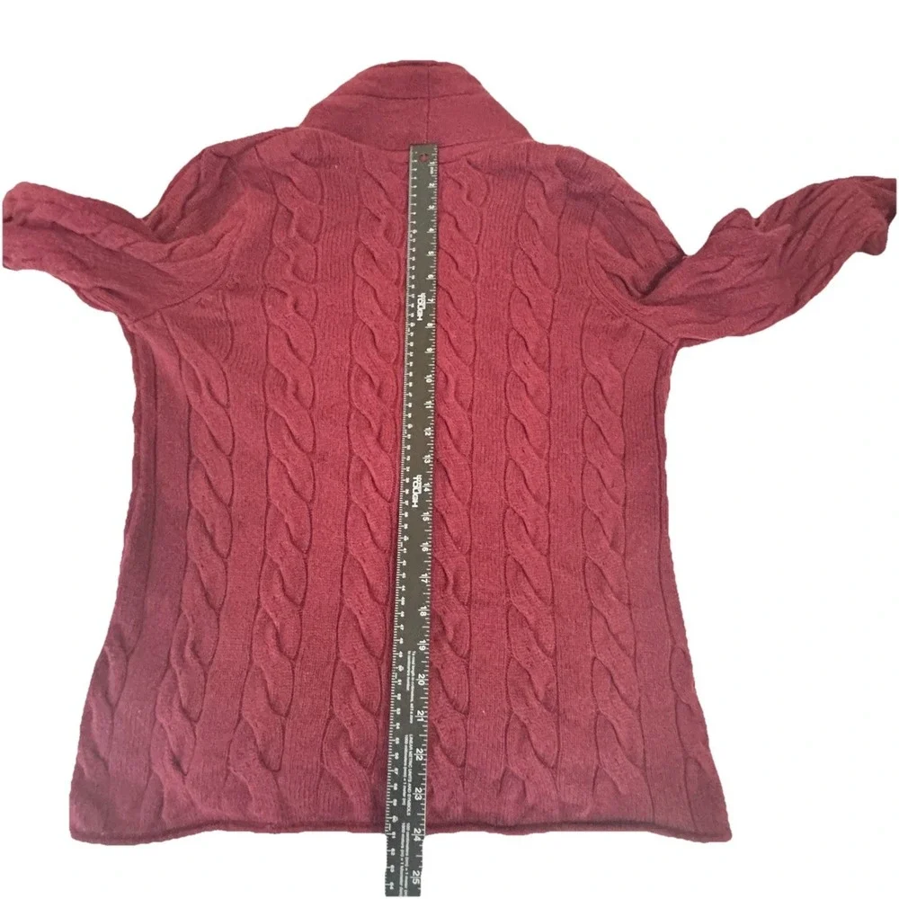 Talbots Cable Knit‎ Cardigan Sweater Jacket Size M Petite Cozy Chunky Wine